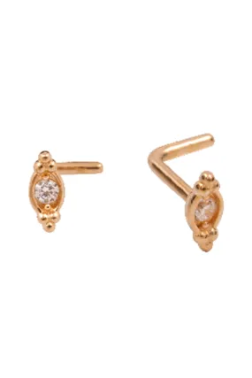 14K Solid Gold 20g Evil Eye Cz Nose Stud Piercing