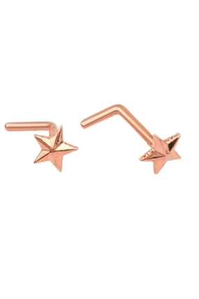 14K Solid Gold 20g Puffy Star Nose Stud Piercing