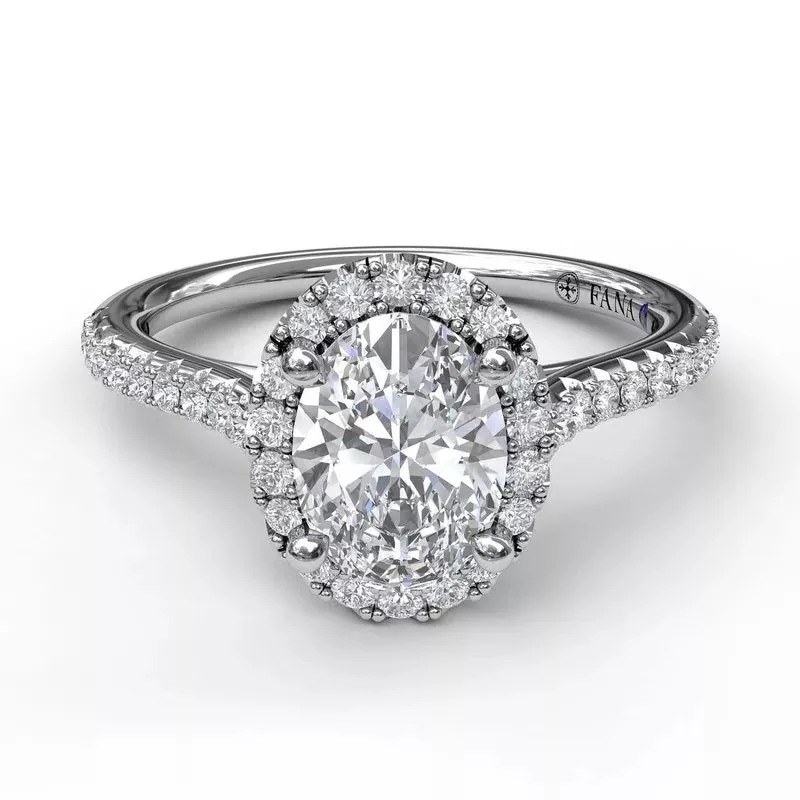 14K WHITE GOLD OVAL DIAMOND HALO SEMI-MOUNT ENGAGEMENT RING (SETTING ONLY)