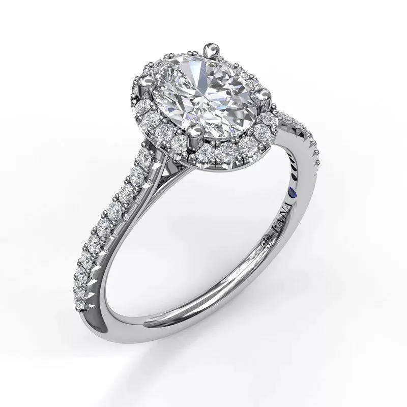 14K WHITE GOLD OVAL DIAMOND HALO SEMI-MOUNT ENGAGEMENT RING (SETTING ONLY)