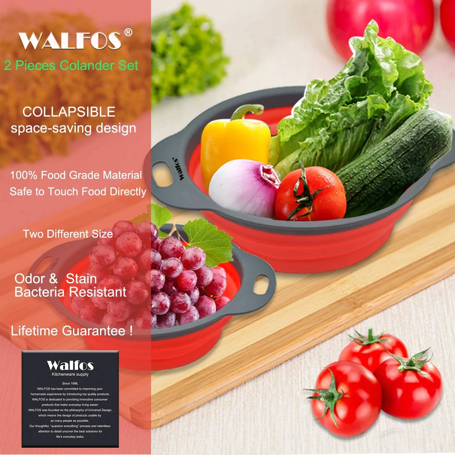 2 Pieces Foldable Silicone Collapsible Kitchen Colander