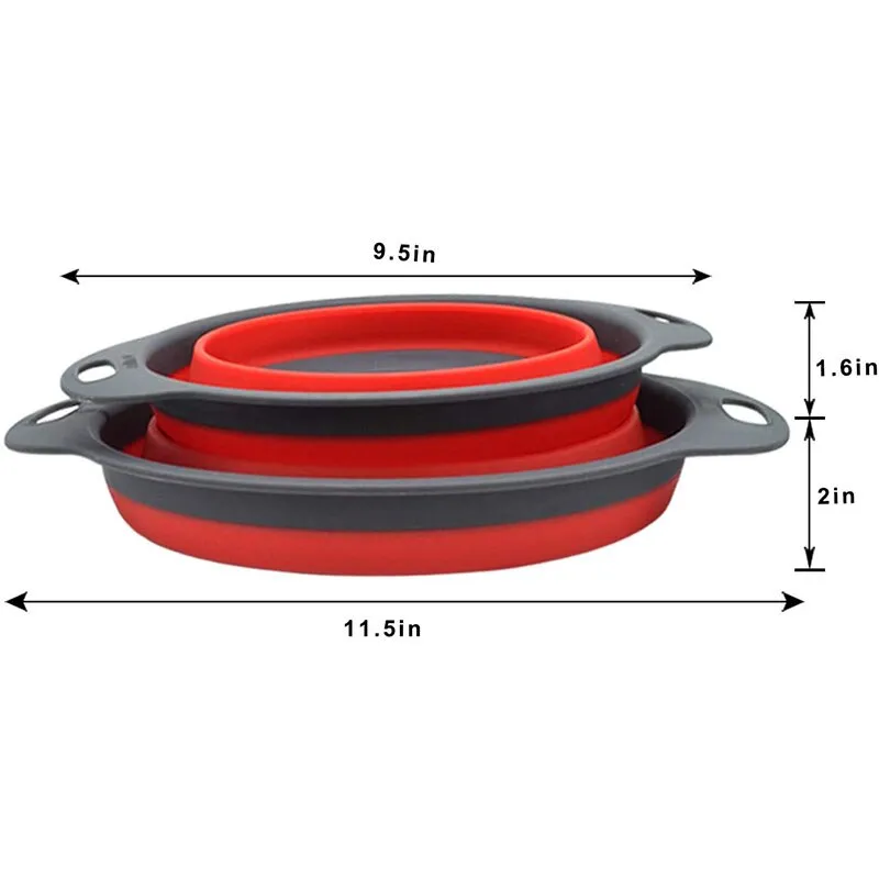 2 Pieces Foldable Silicone Collapsible Kitchen Colander