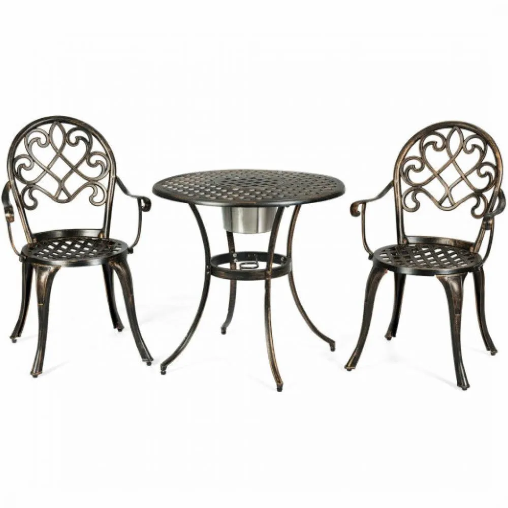 3 Pieces Outdoor Set Patio Bistro with Attached Removable Ice Bucket