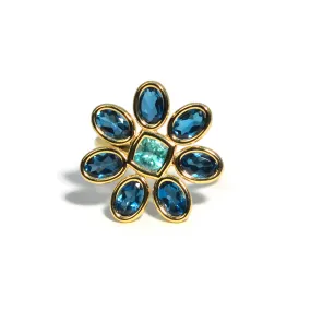 A & Furst - Fiori - Petite Cocktail Ring with London Blue Topaz and Paraiba Color Apatite, 18k Yellow Gold