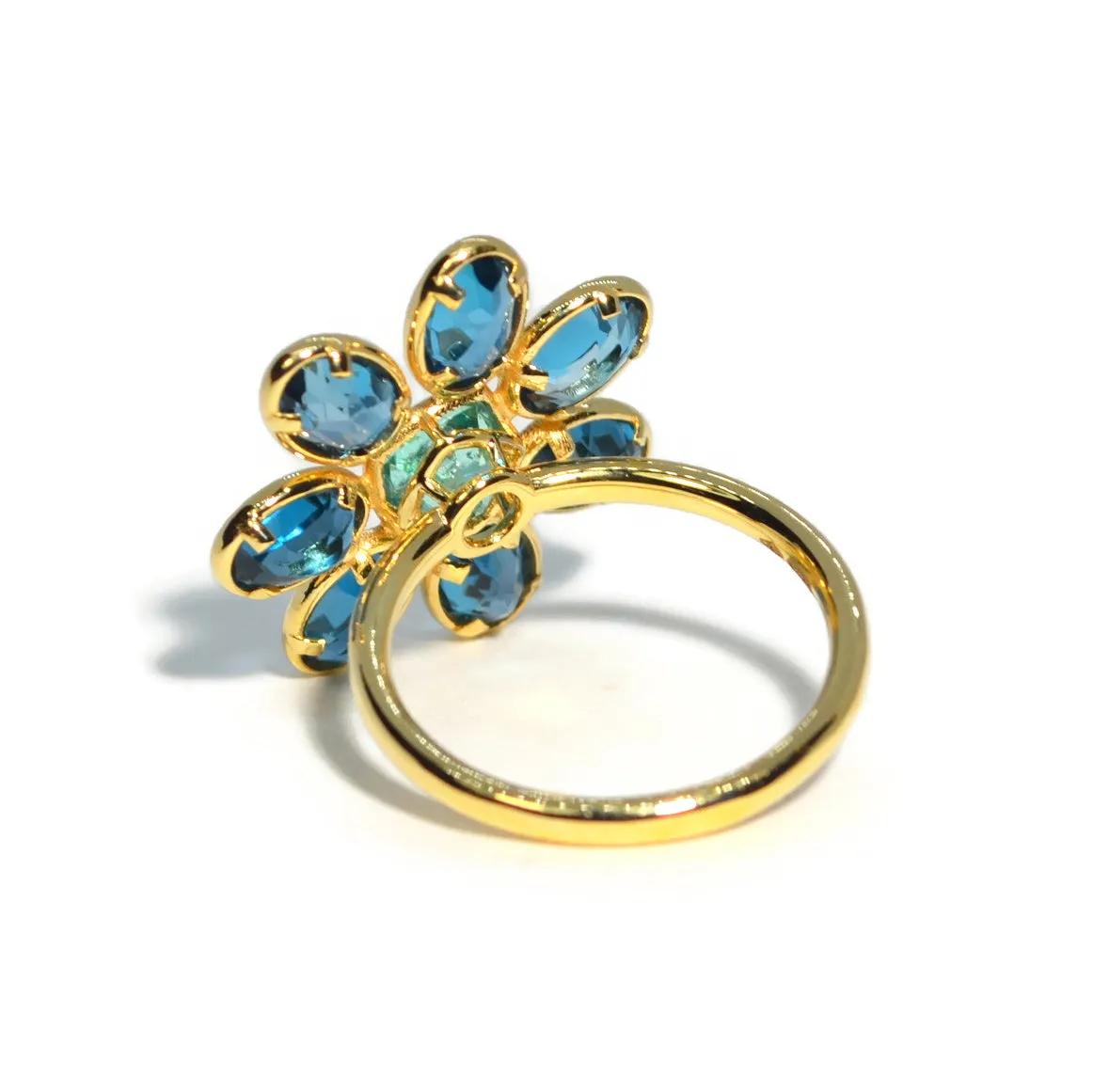 A & Furst - Fiori - Petite Cocktail Ring with London Blue Topaz and Paraiba Color Apatite, 18k Yellow Gold