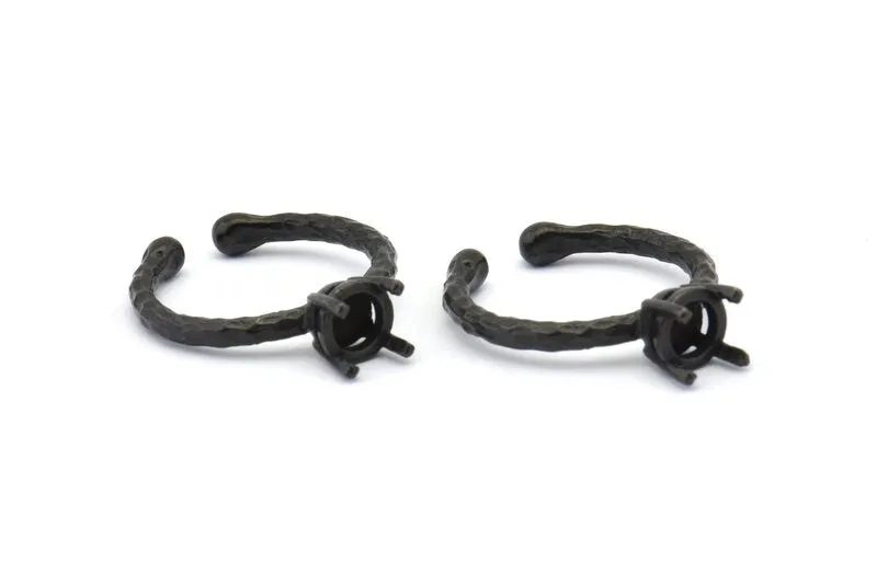 Adjustable Ring Settings - 4 Oxidized Brass Black 4 Claw Ring Blanks - Pad Size 6mm N0318