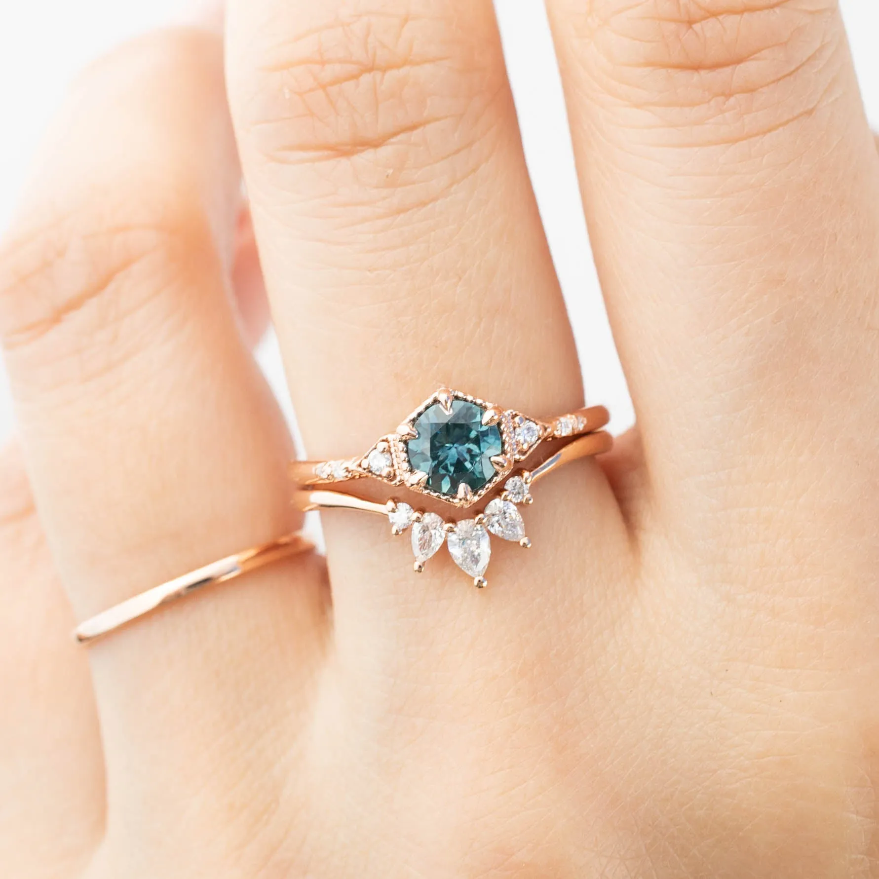 Agatha Ring  0.70ct Blue Green Montana Sapphire, 14k Rose Gold (One of a kind)