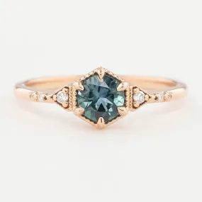 Agatha Ring  0.70ct Blue Green Montana Sapphire, 14k Rose Gold (One of a kind)