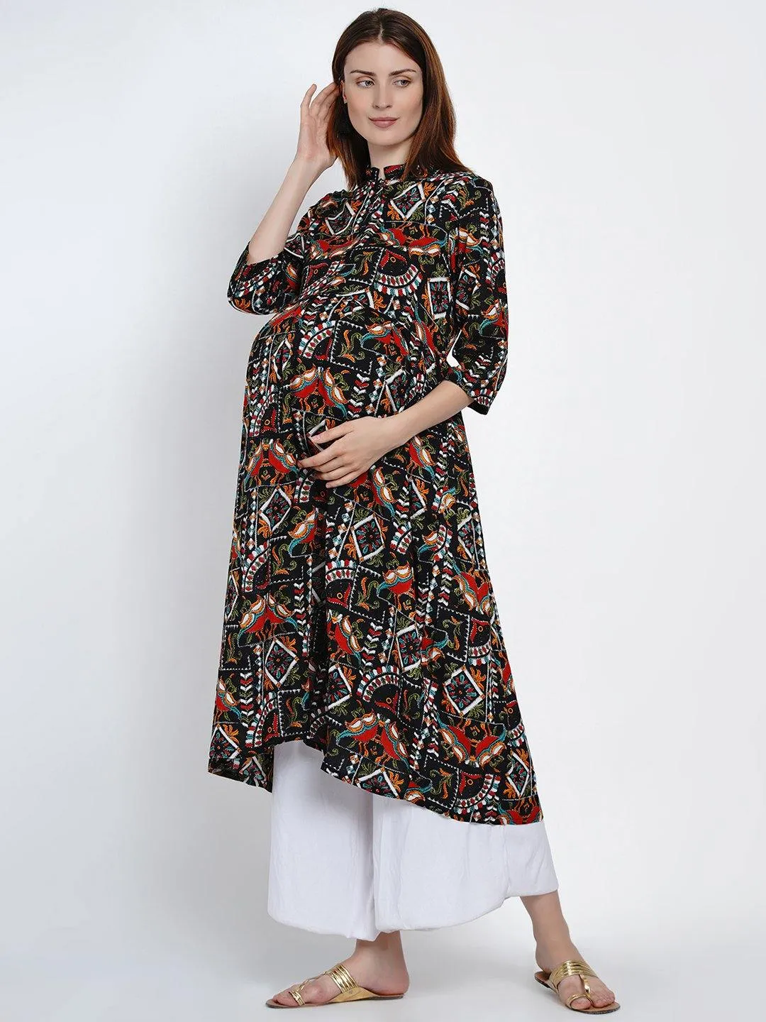 Black A-Line Maternity and Feeding Kurta