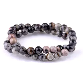 Black Silver Leaf Jasper 8mm Round 15-16