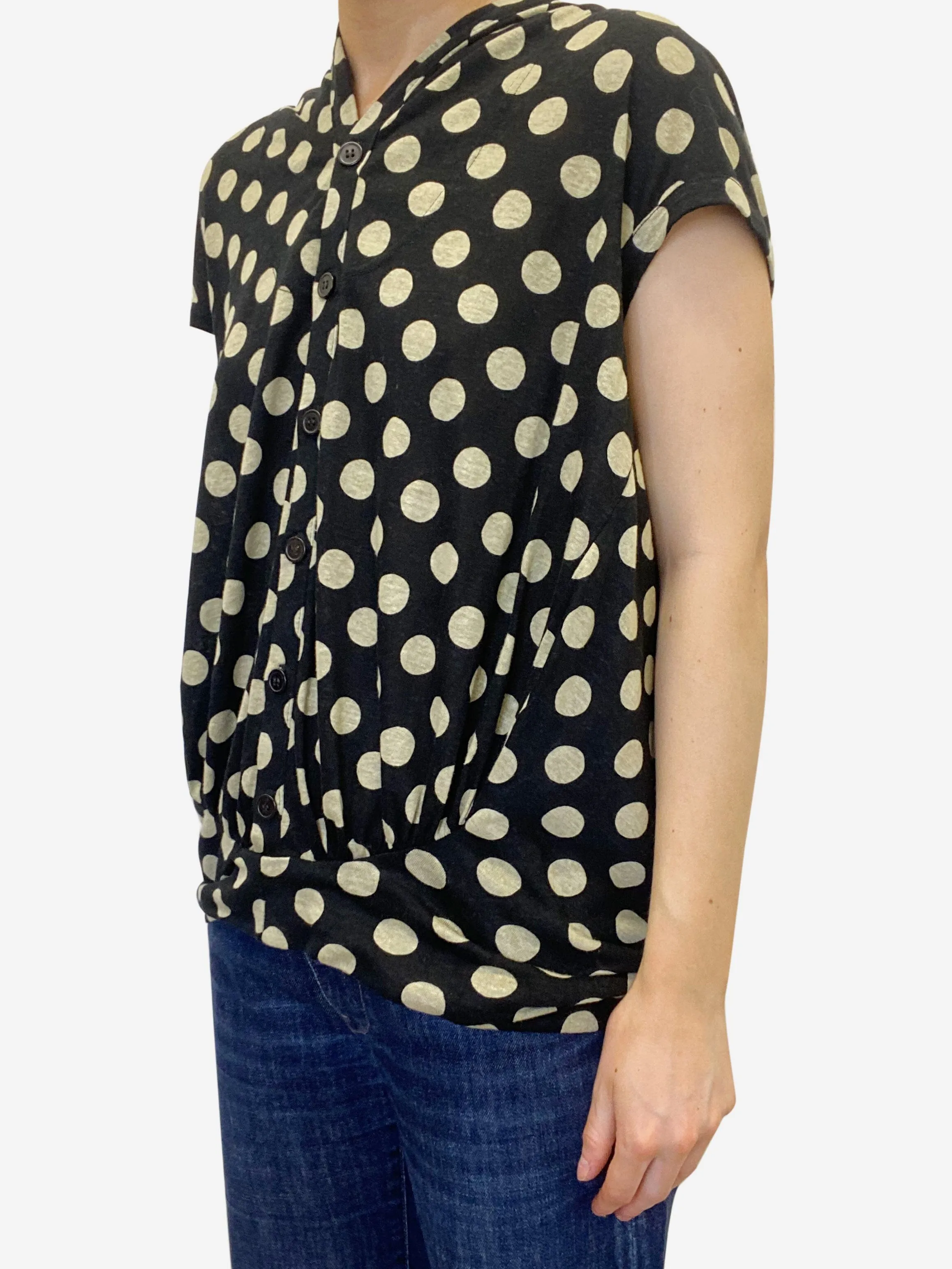 Black Spotted button up sleeveless top - size M