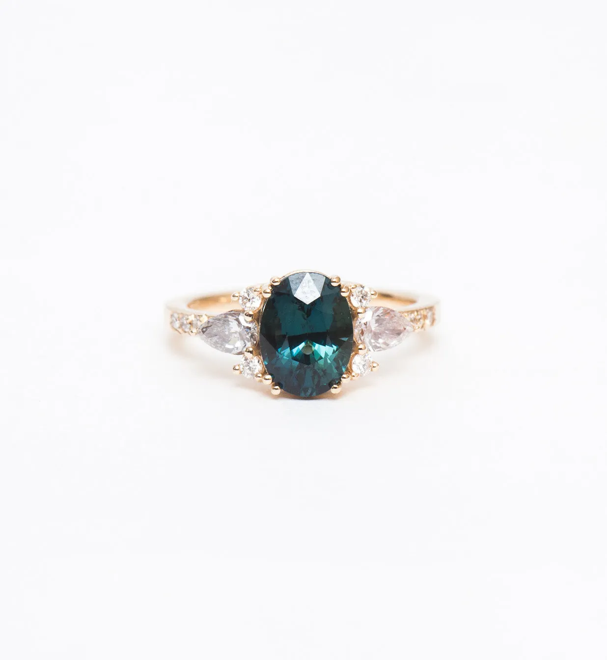 Blue-Green Oval Sapphire Rosalind Ring