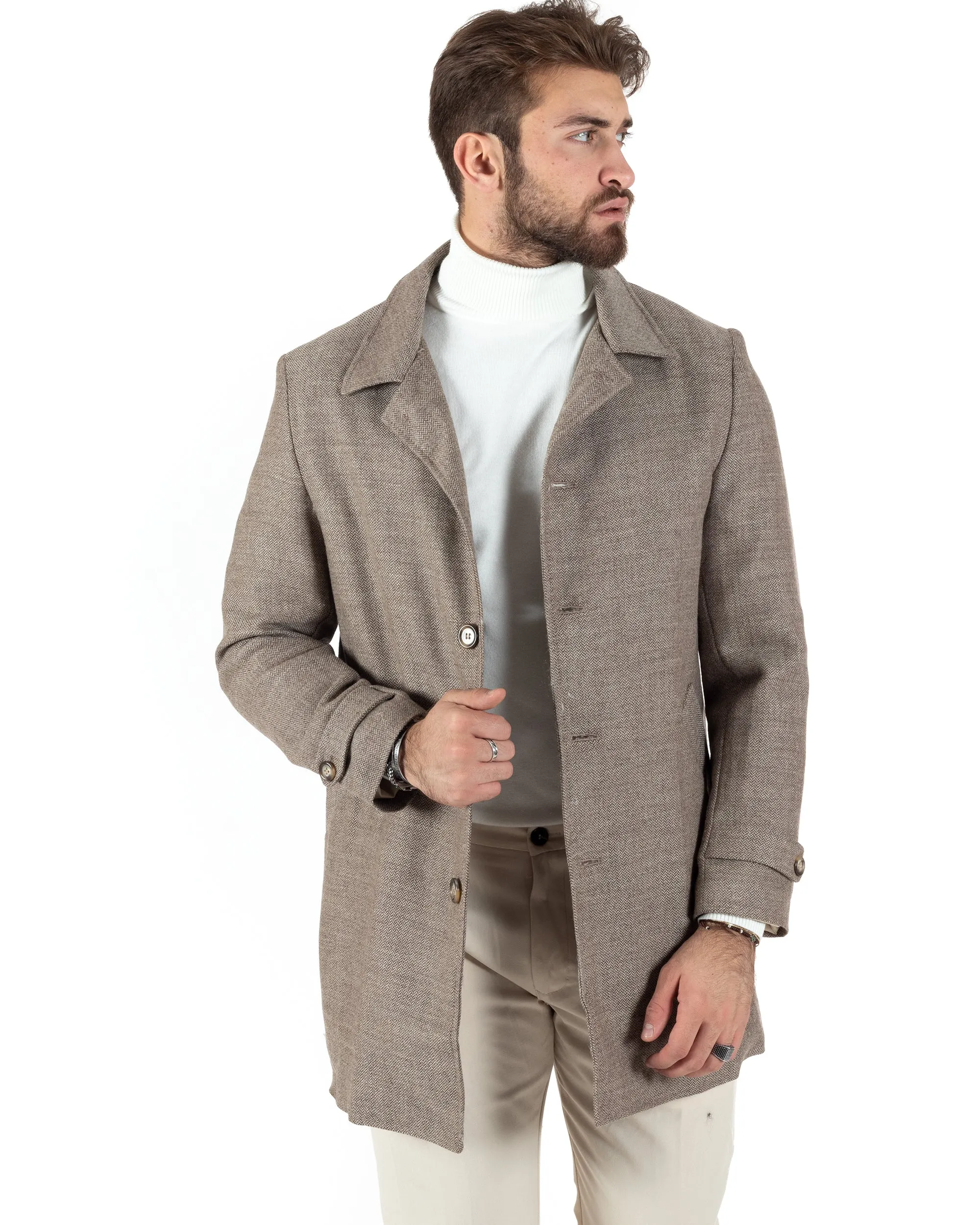 Cappotto Giacca Monopetto Uomo Con Colletto Giaccone Tortora Giubbotto Baronetto Casual Elegante GIOSAL-CO1033A