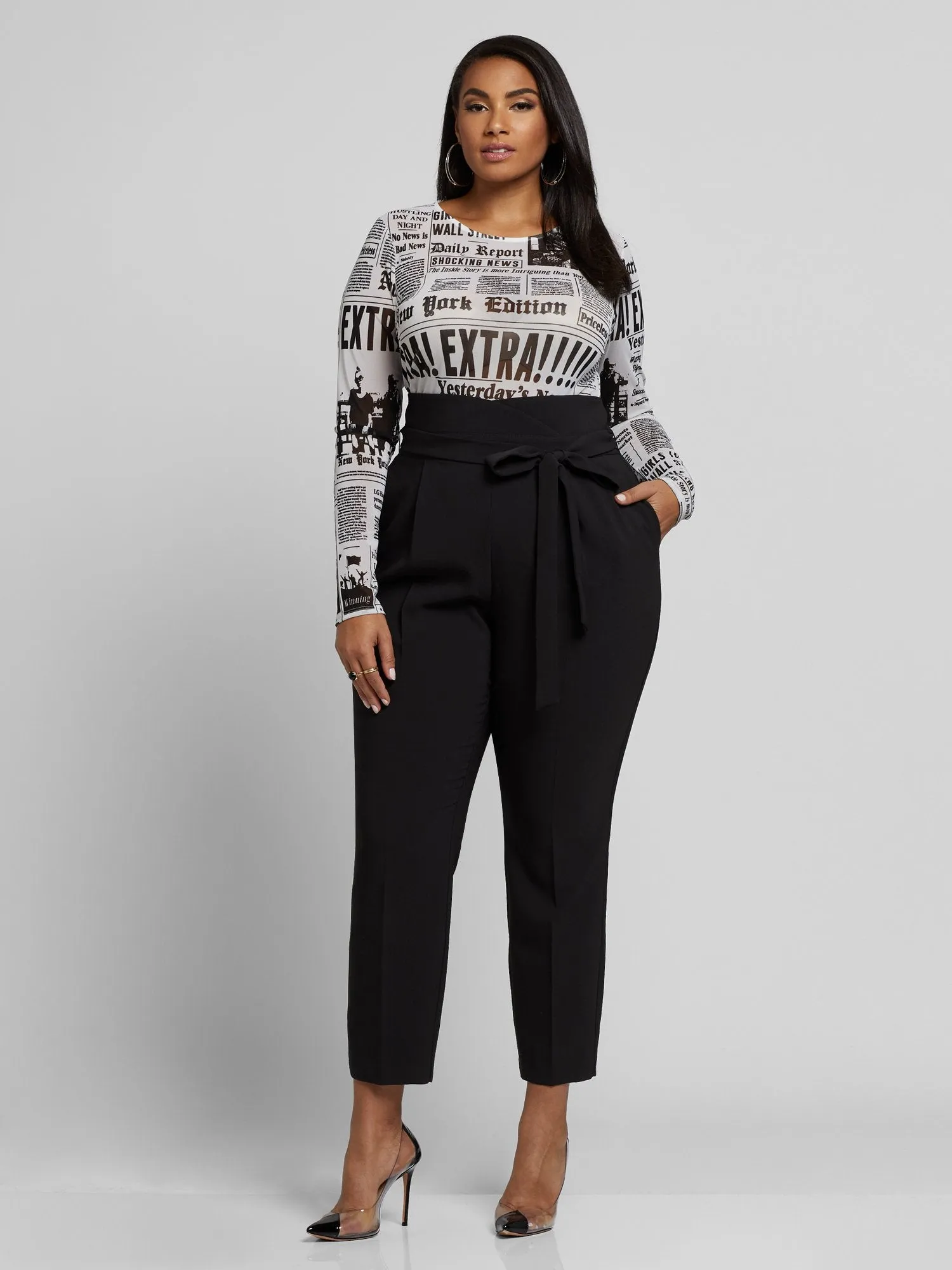 Carrie Newspaper Print Mesh Top