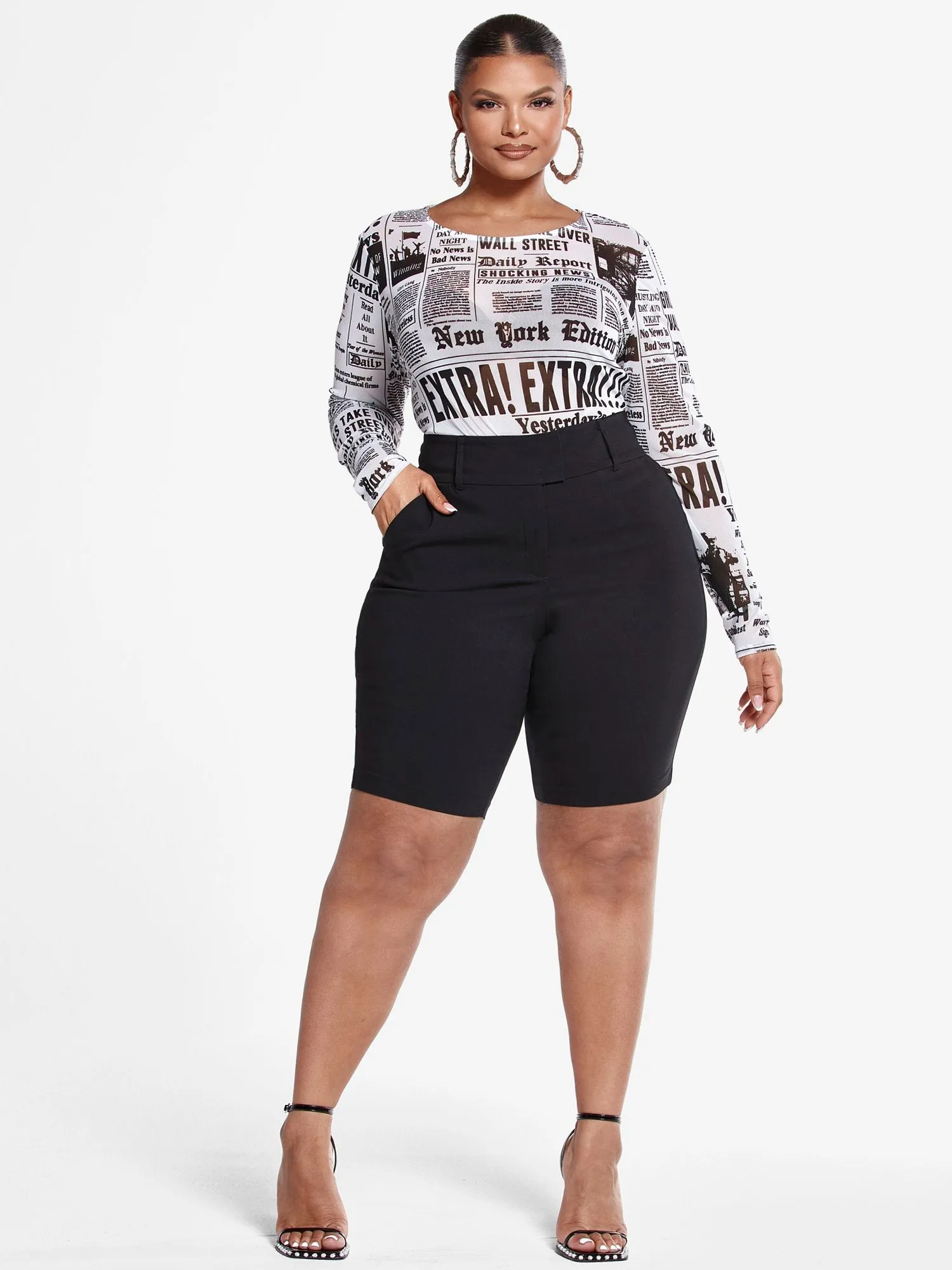 Carrie Newspaper Print Mesh Top