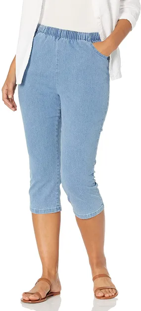 Chic Classic Collection Women's Stretch Elastic Waist Pull on Denim Capri