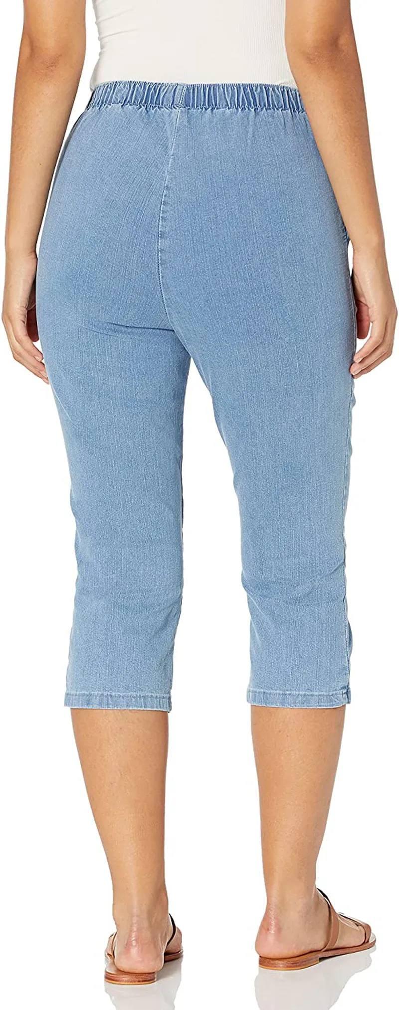 Chic Classic Collection Women's Stretch Elastic Waist Pull on Denim Capri