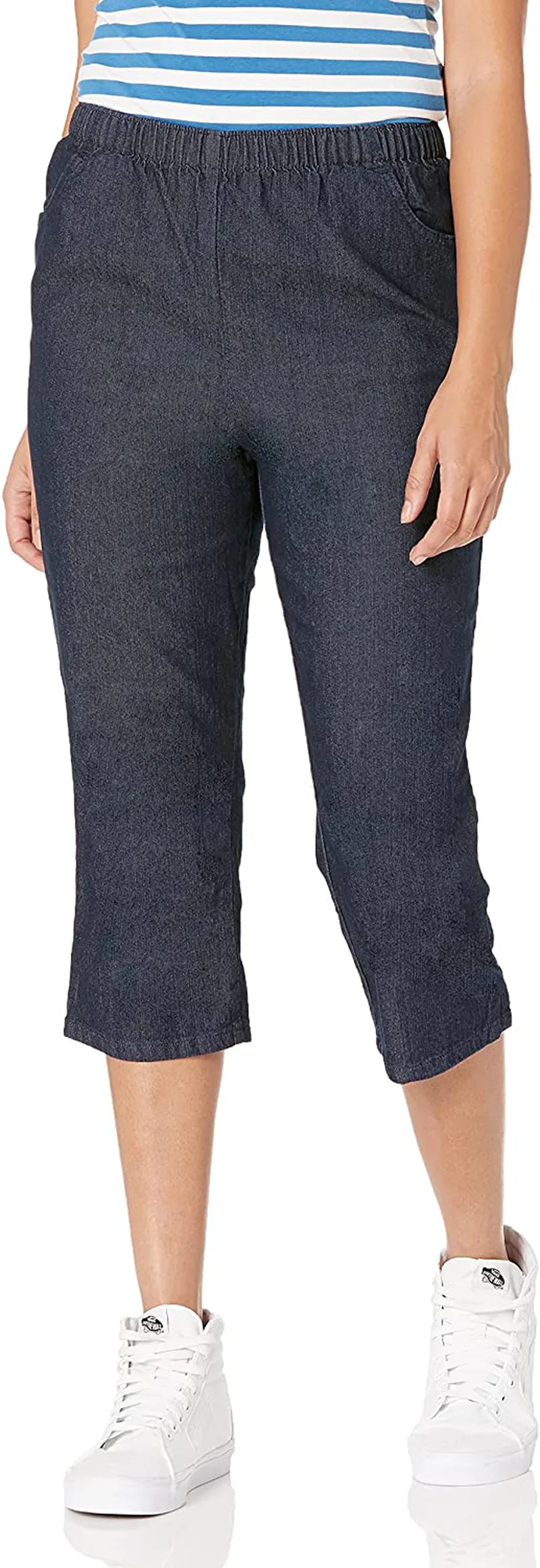 Chic Classic Collection Women's Stretch Elastic Waist Pull on Denim Capri