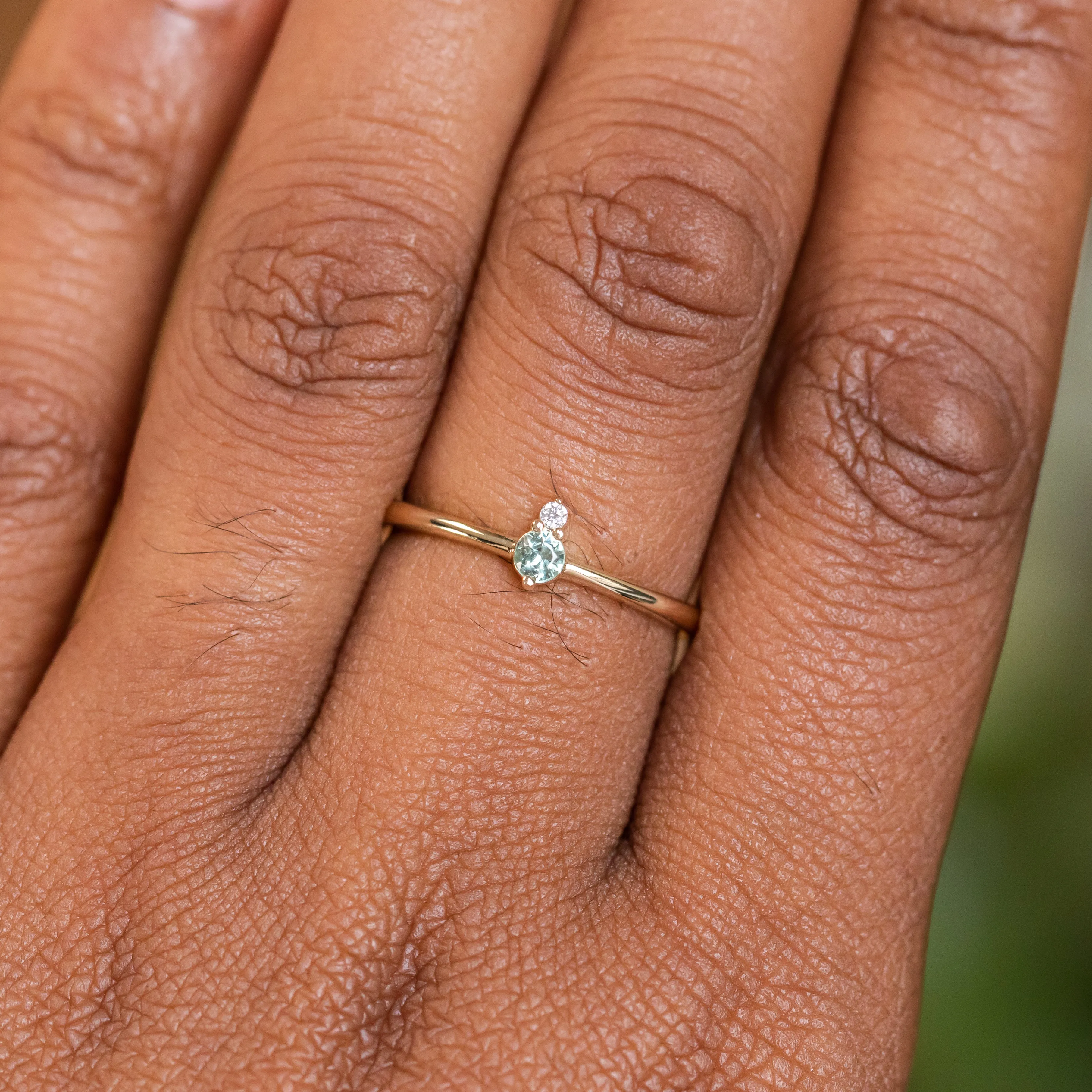 Dainty Micro Stacker - Green Sapphire & Diamond Stacking 14k Gold Ring