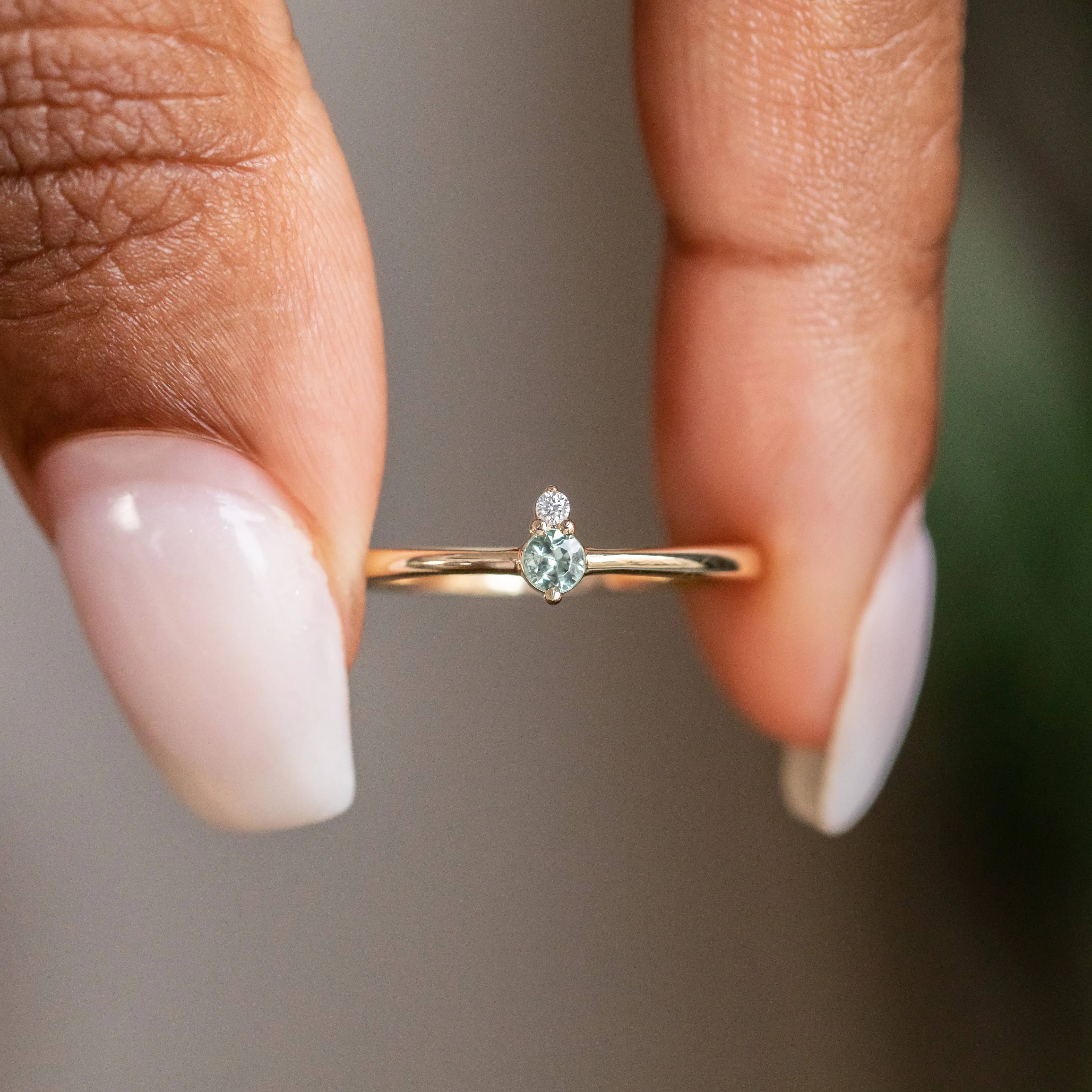 Dainty Micro Stacker - Green Sapphire & Diamond Stacking 14k Gold Ring