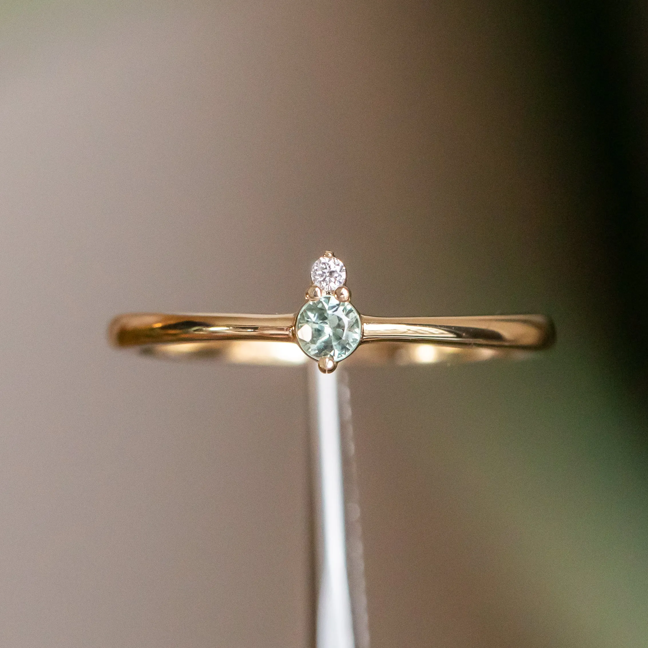 Dainty Micro Stacker - Green Sapphire & Diamond Stacking 14k Gold Ring