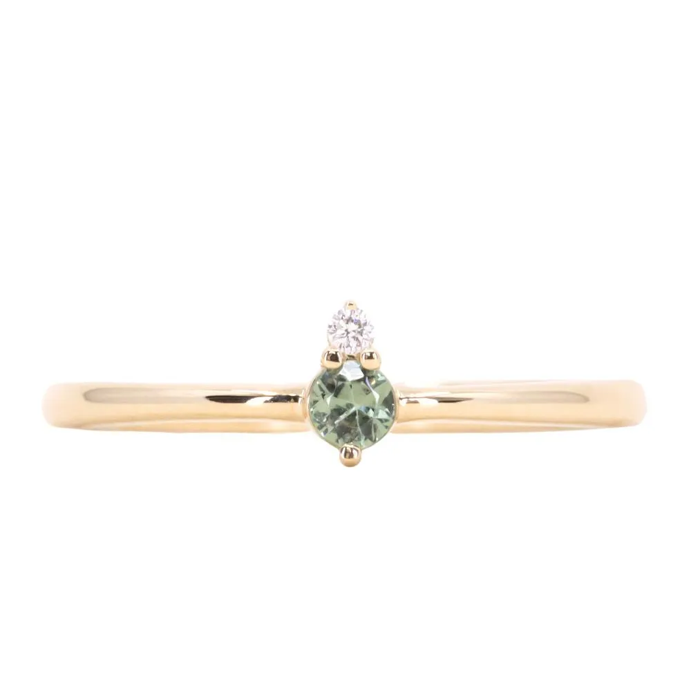 Dainty Micro Stacker - Green Sapphire & Diamond Stacking 14k Gold Ring