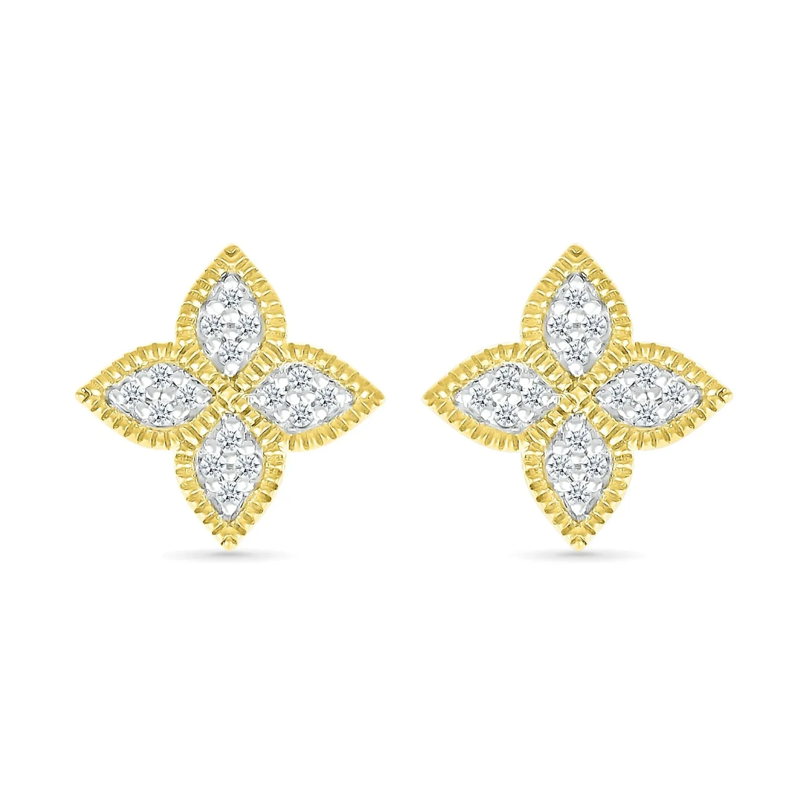 Diamond Clover Studs in Braided Gold