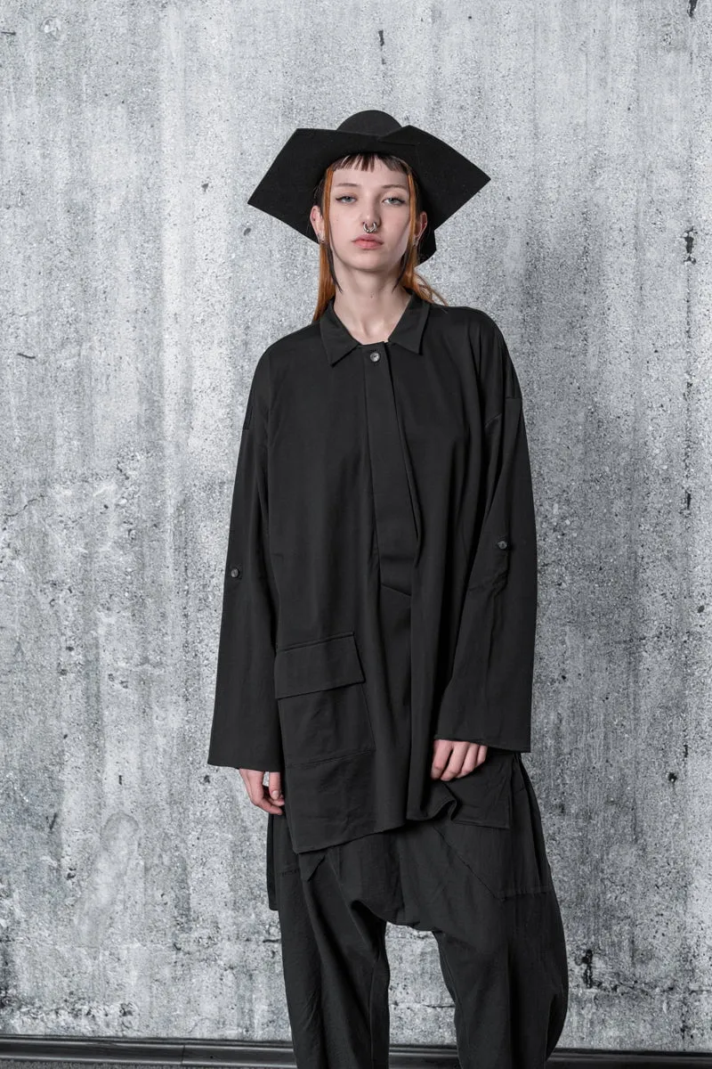 eigensinnig wien | Luna | Extravagantes, schwarzes Oversize Shirt aus Baumwoll-Jersey