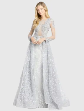 Embellished Illusion Long Sleeve A-Line Gown