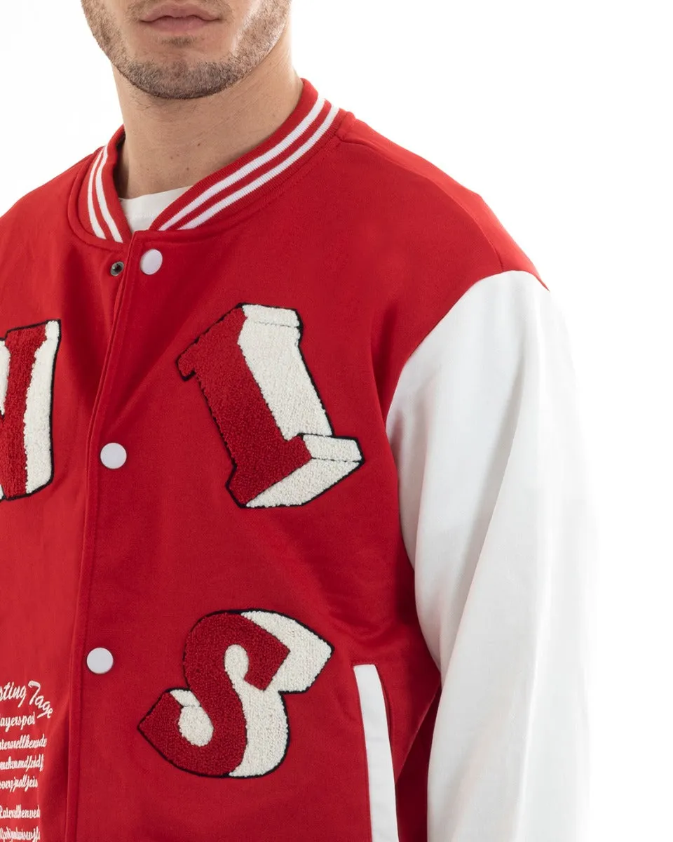 Felpa Uomo Giubbotto College Varsity Stampa Con Patch Bicolore Rosso GIOSAL-F2974A