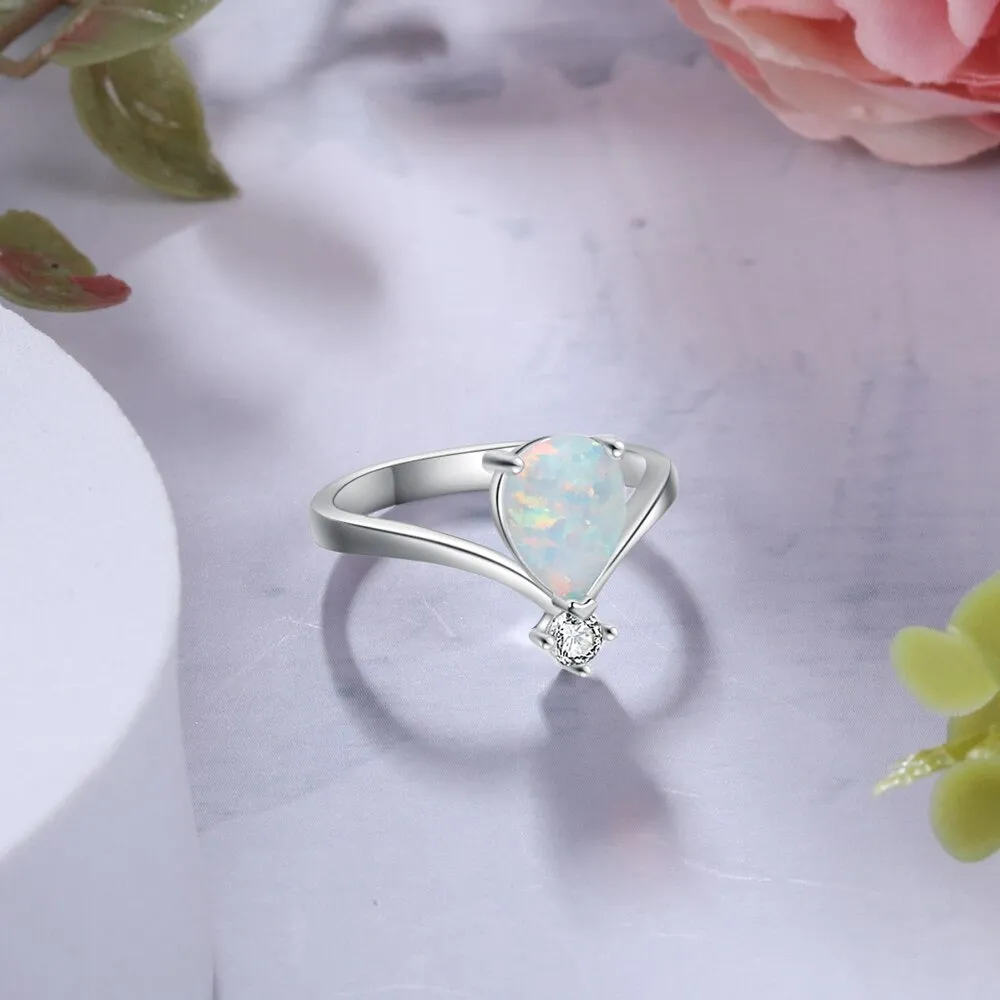 Geometric Style Water Drop Shaped Opal Ring