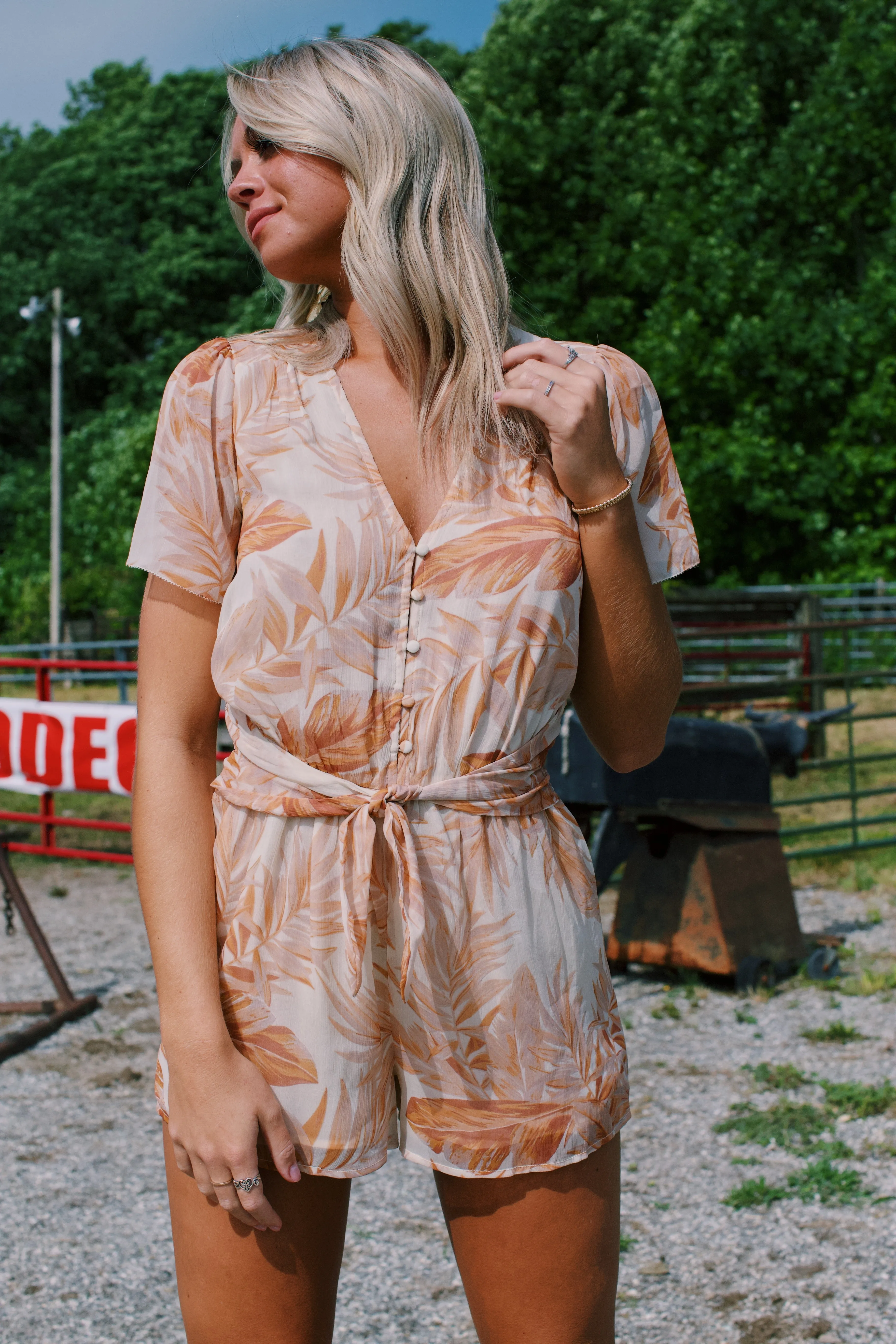 Harmony Chiffon Romper, Cafe Cream | Amuse Society