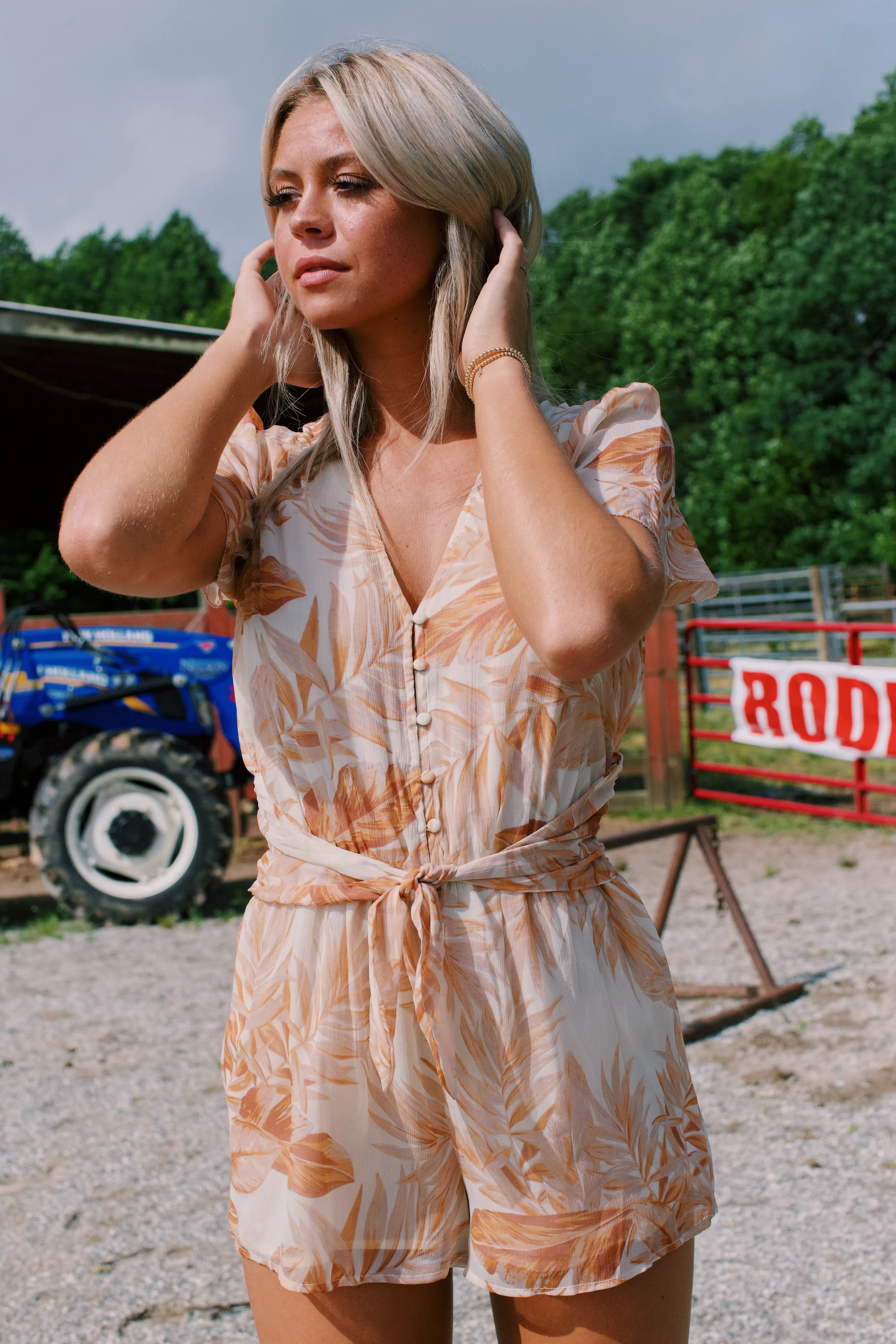 Harmony Chiffon Romper, Cafe Cream | Amuse Society