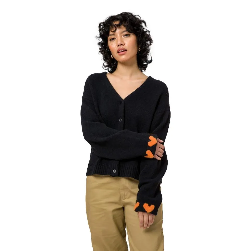 HUF WOMEN'S OG FEELS BUTTON UP SWEATER-BLACK