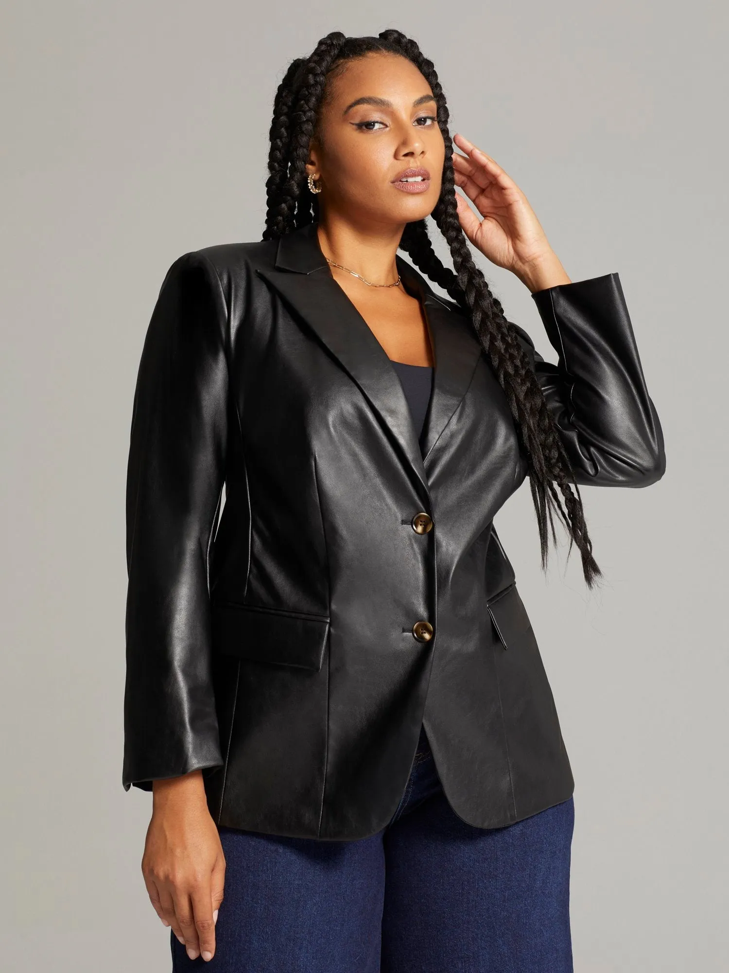 Jette Faux Leather Blazer