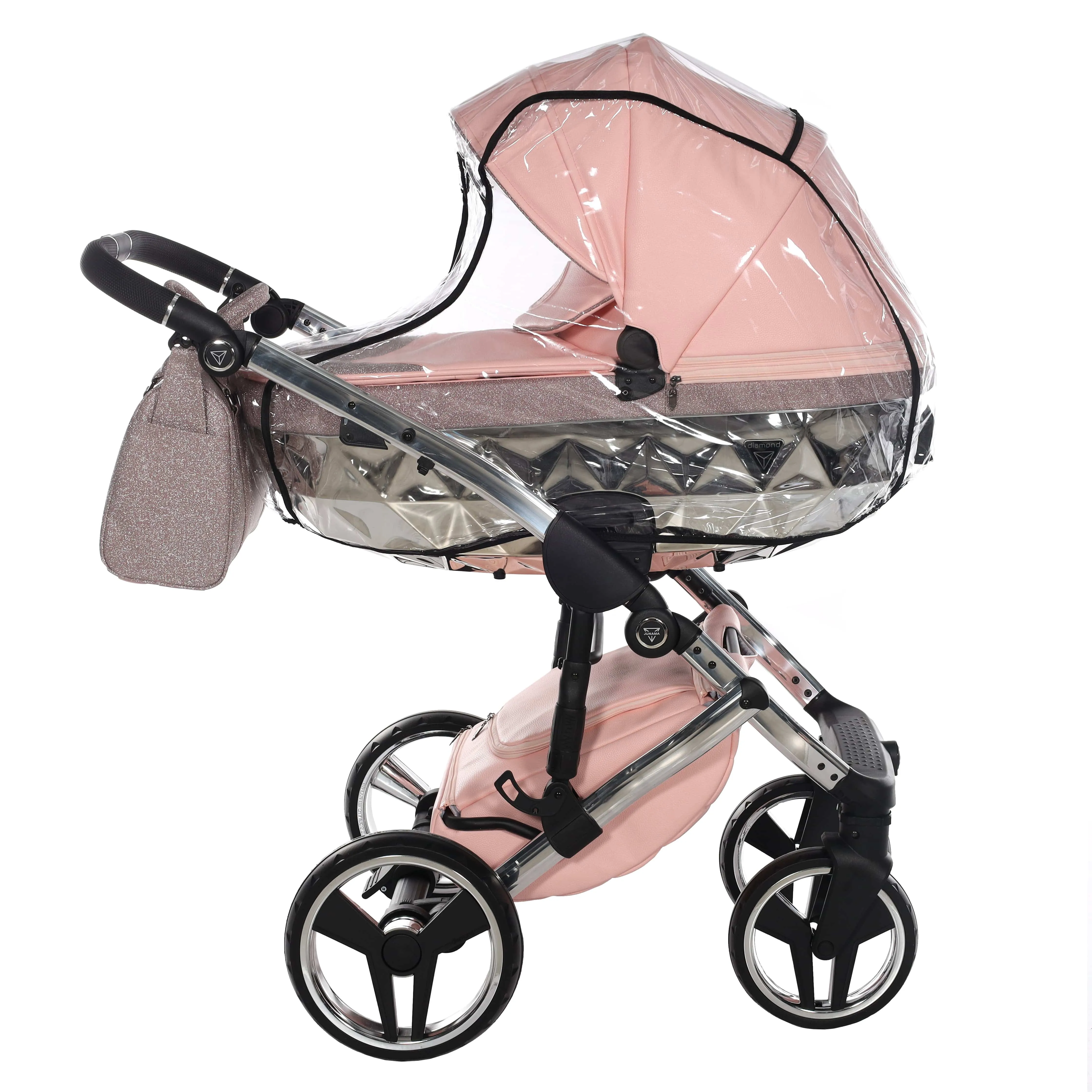 Junama Handcraft 2 in 1 Pram with LED Lights - Pink Glitter