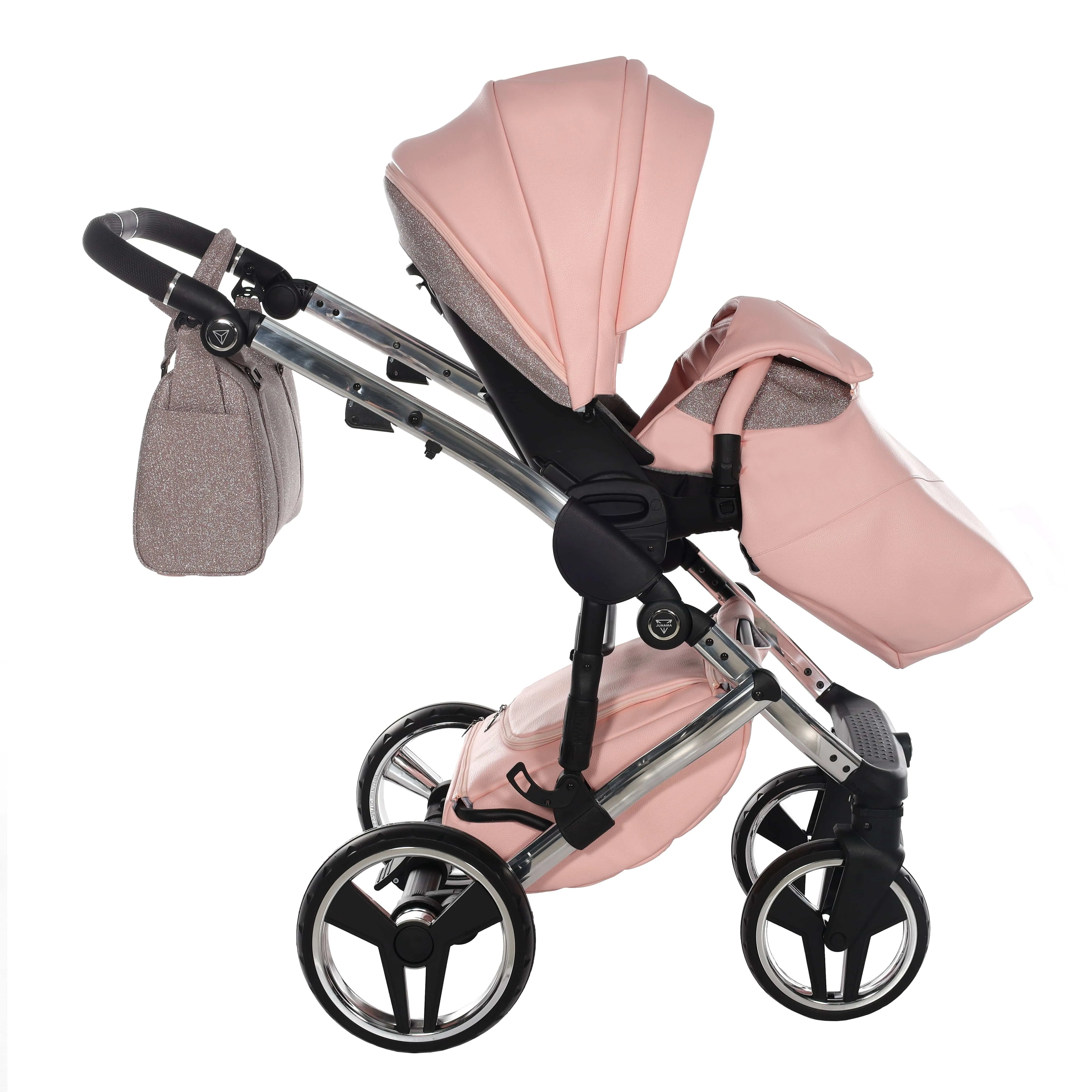 Junama Handcraft 2 in 1 Pram with LED Lights - Pink Glitter