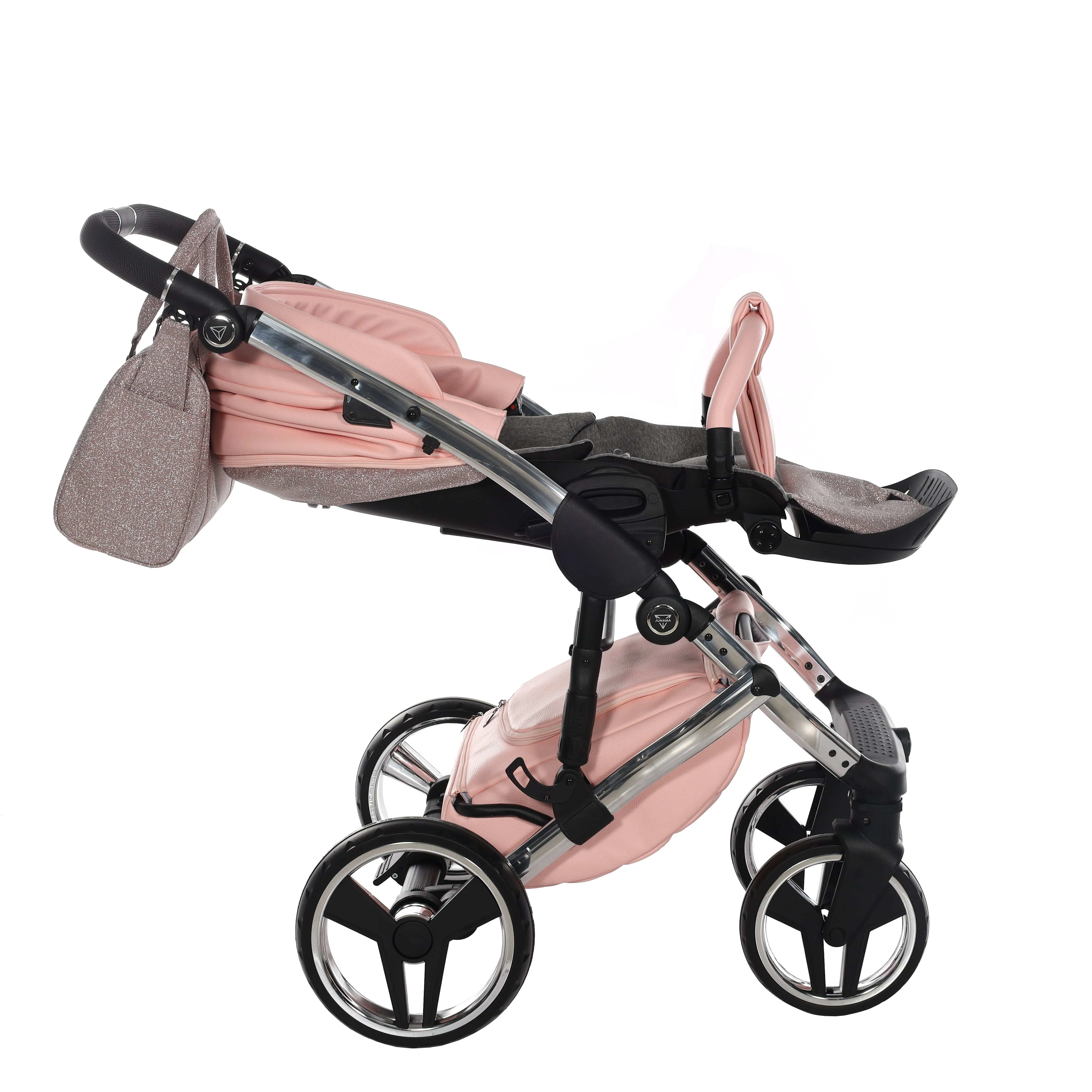 Junama Handcraft 2 in 1 Pram with LED Lights - Pink Glitter