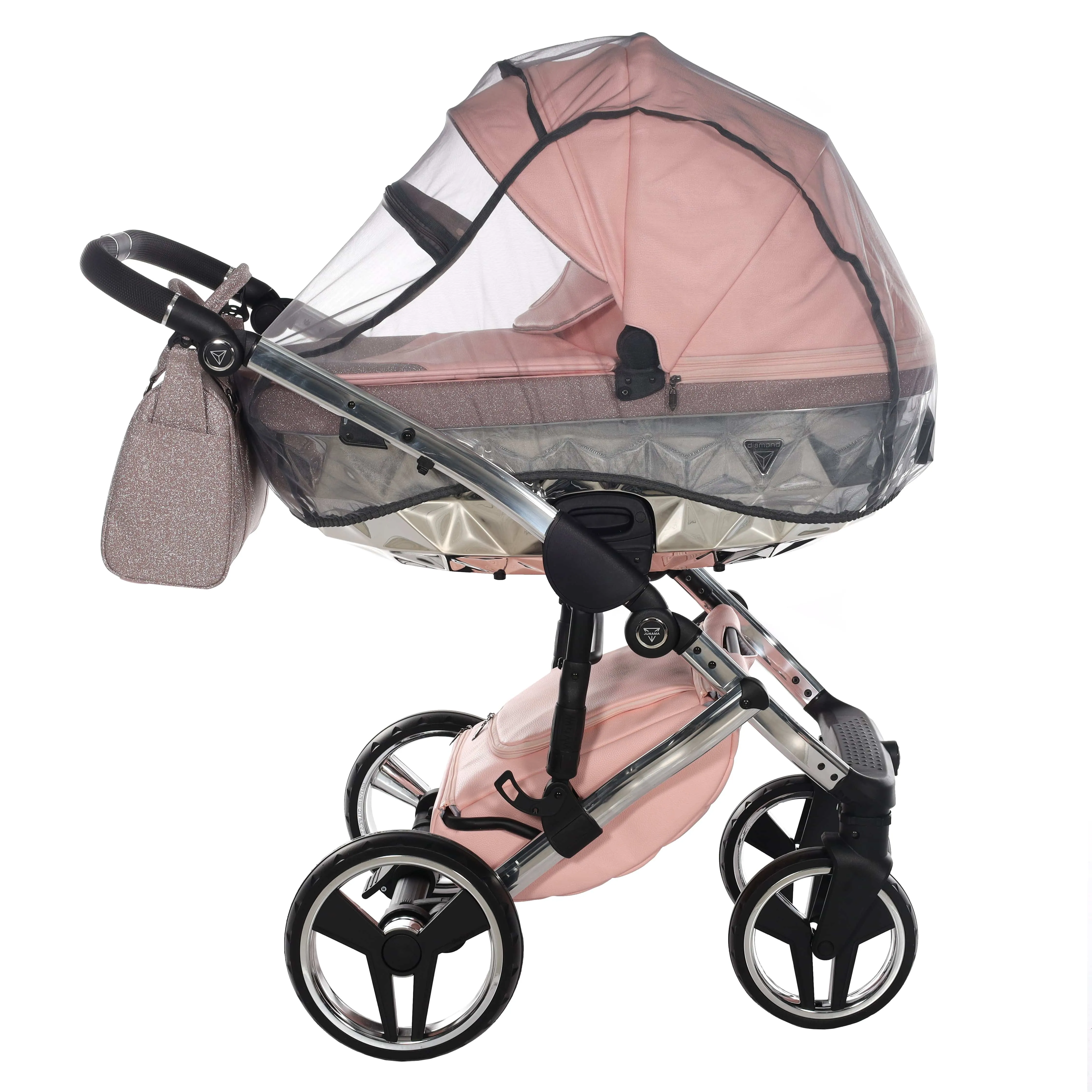 Junama Handcraft 2 in 1 Pram with LED Lights - Pink Glitter