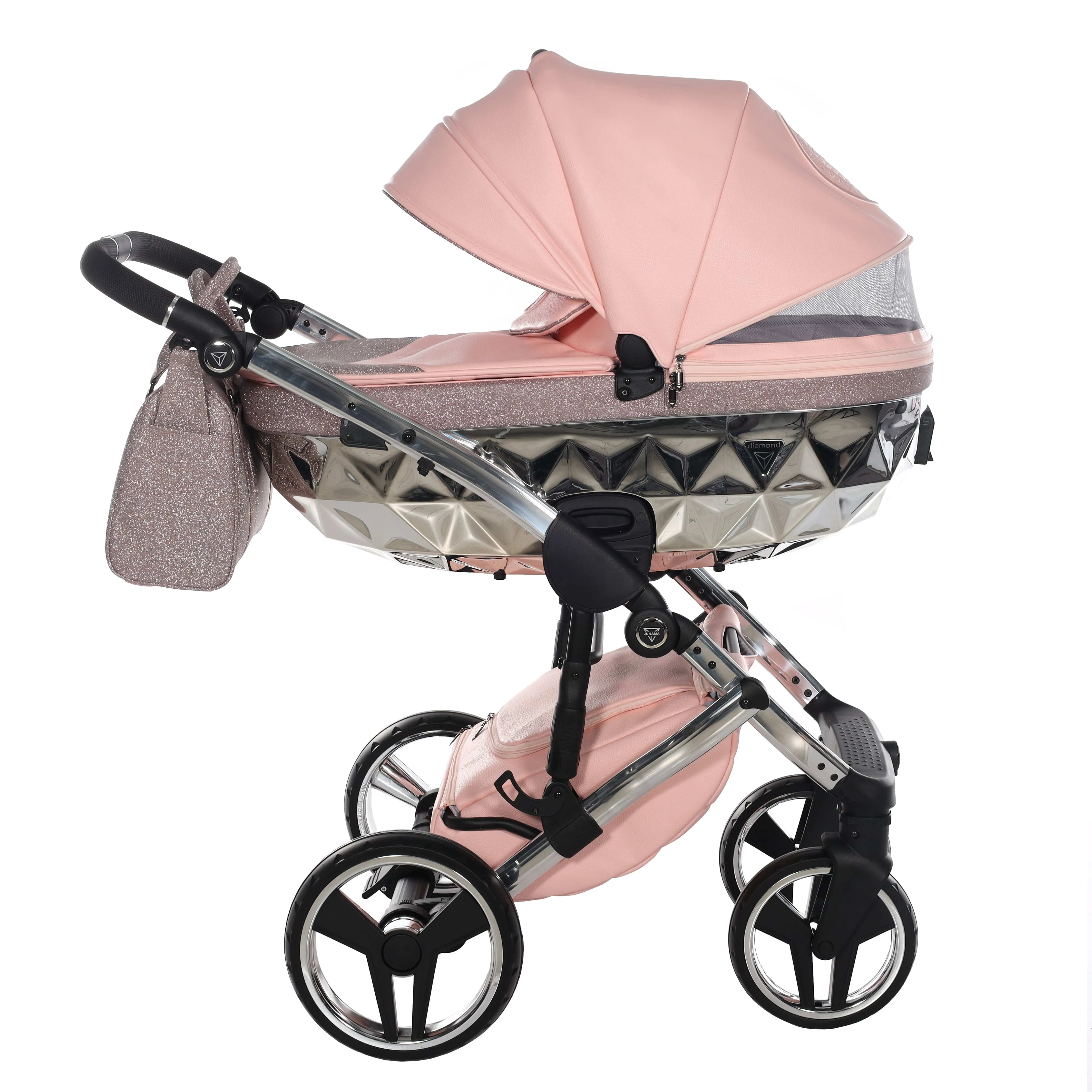 Junama Handcraft 2 in 1 Pram with LED Lights - Pink Glitter