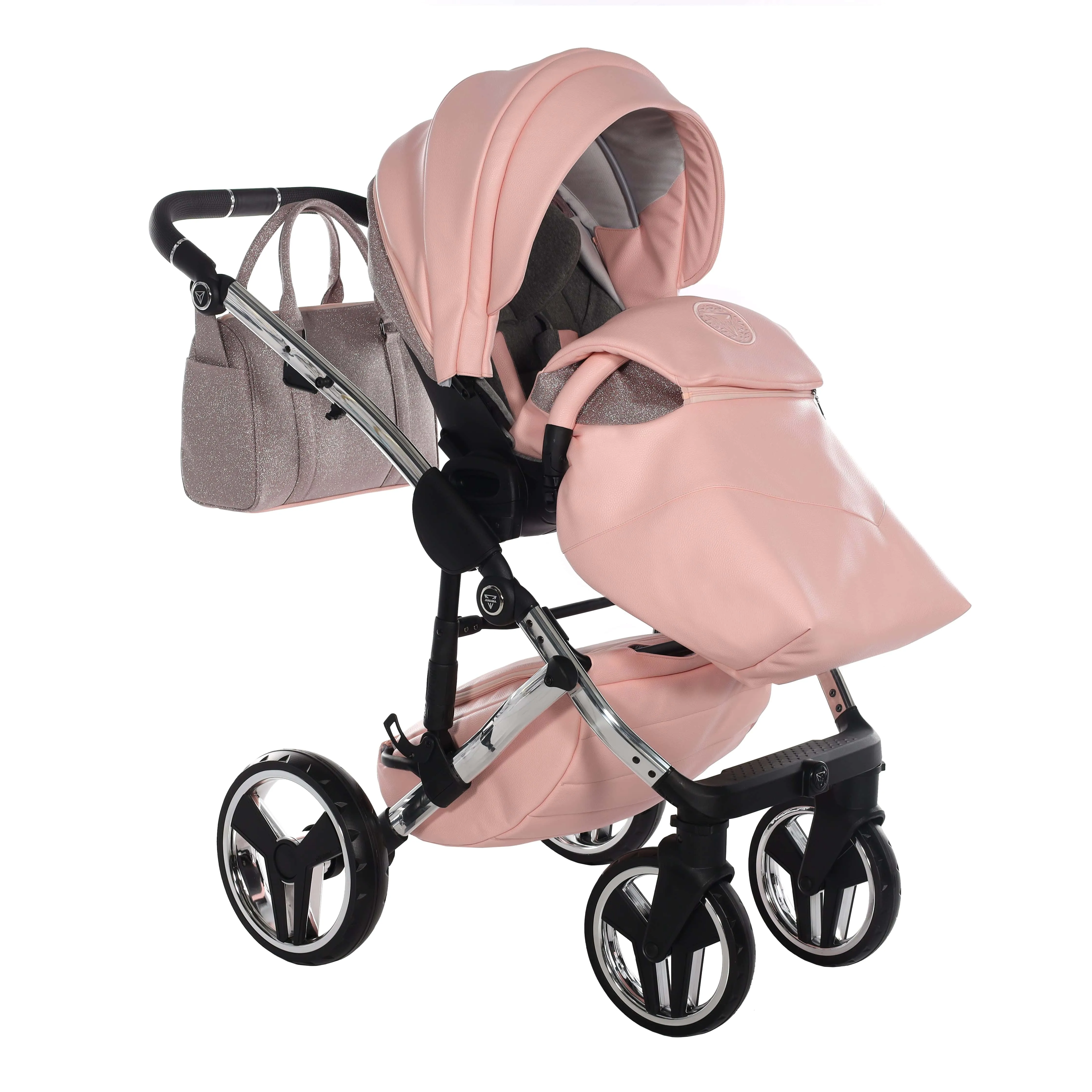 Junama Handcraft 2 in 1 Pram with LED Lights - Pink Glitter