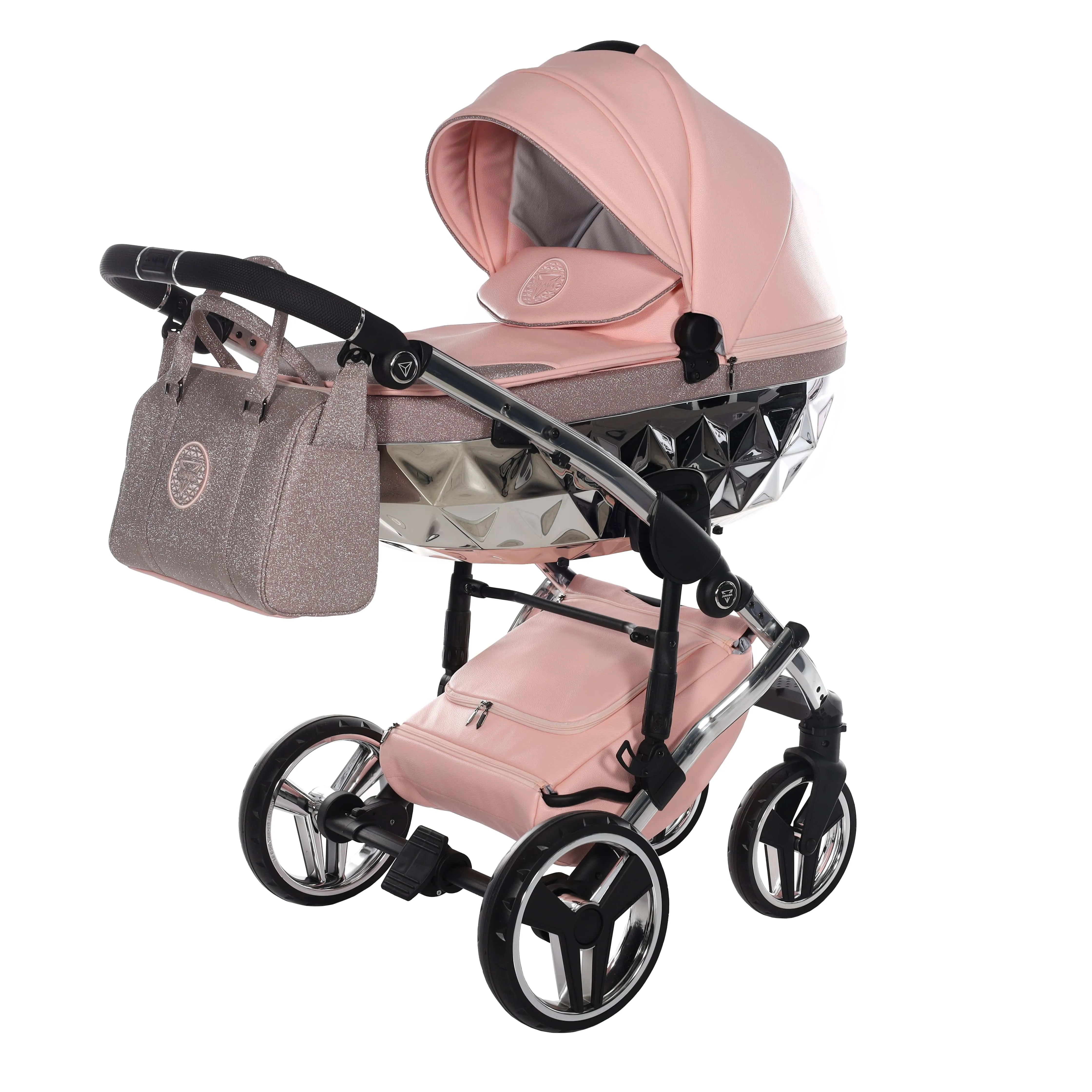 Junama Handcraft 2 in 1 Pram with LED Lights - Pink Glitter