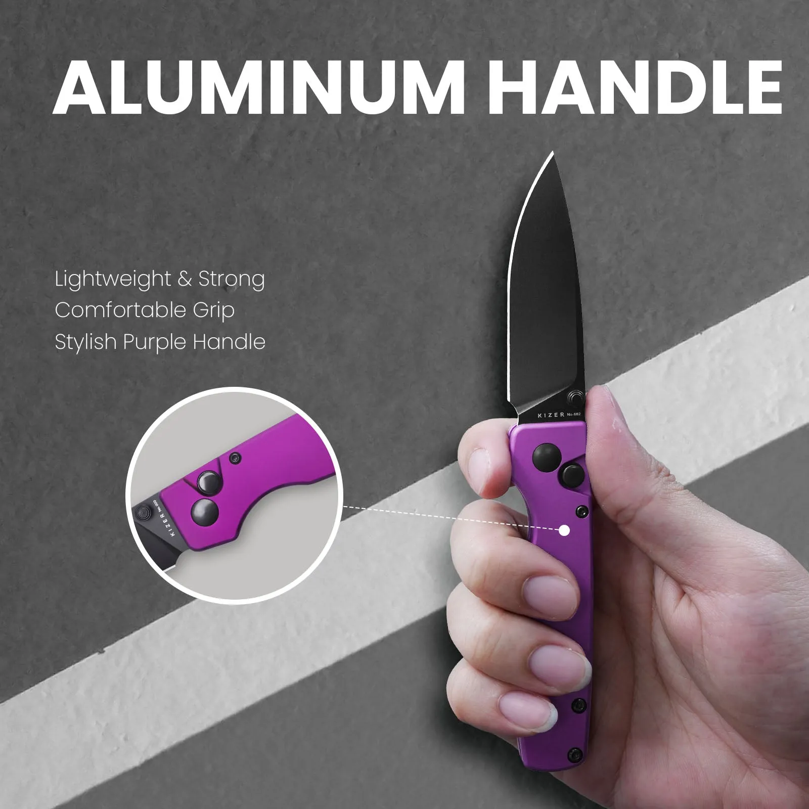 Kizer Original Button Lock Purple Aluminium Handle V3605C4 (2.98 Black)