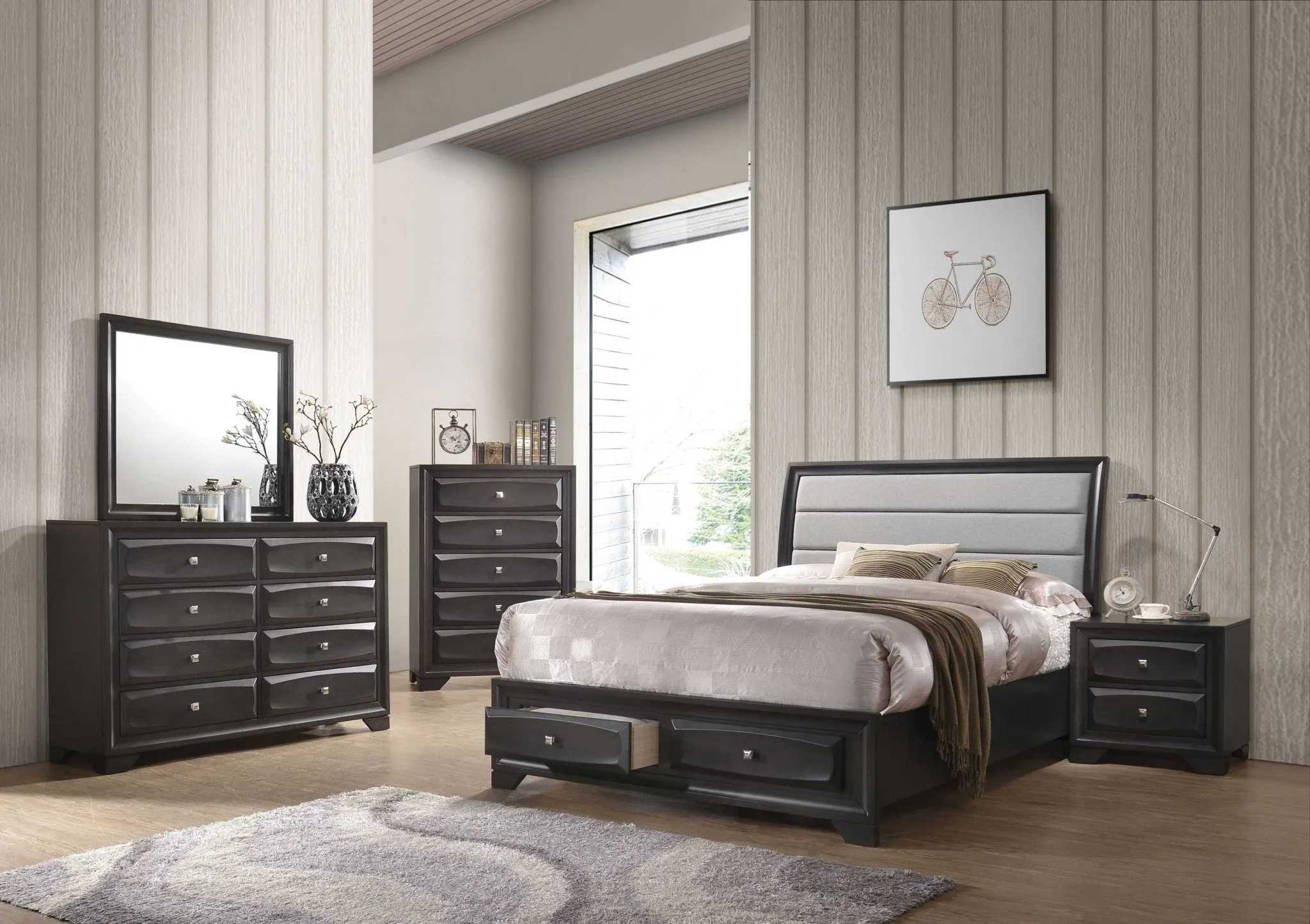 Light Gray Queen Two Drawers Bed