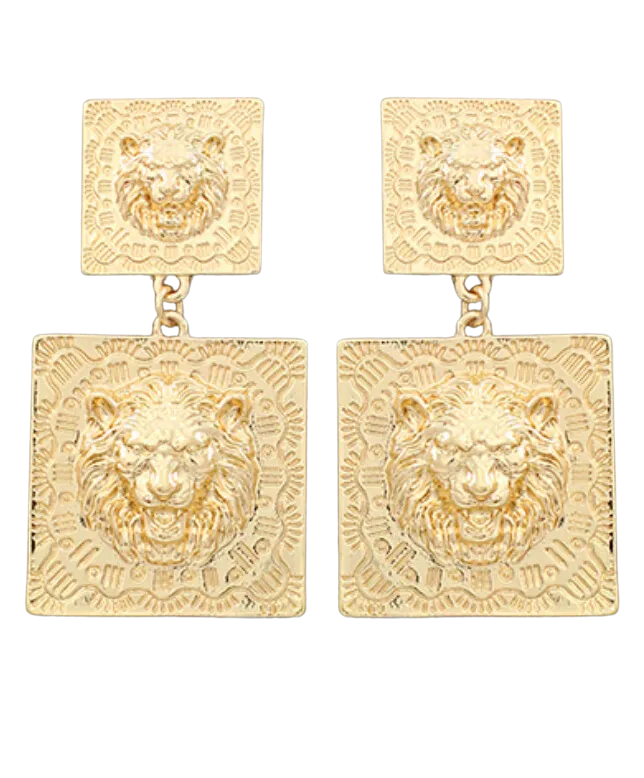 Lion Head Square Post Earrings