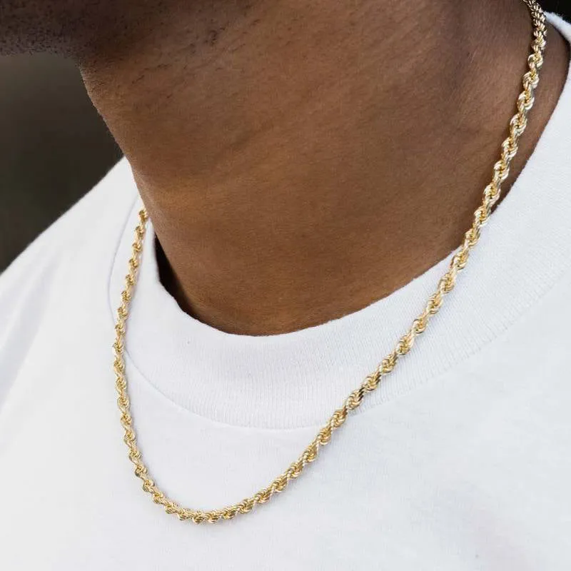 Men's Rope Chain Necklace Gold-Plated Sterling Silver Casual Jewelry