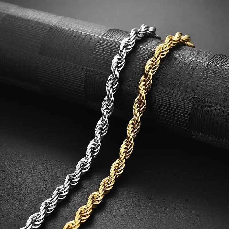 Men's Rope Chain Necklace Gold-Plated Sterling Silver Casual Jewelry