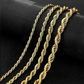 Men's Rope Chain Necklace Gold-Plated Sterling Silver Casual Jewelry