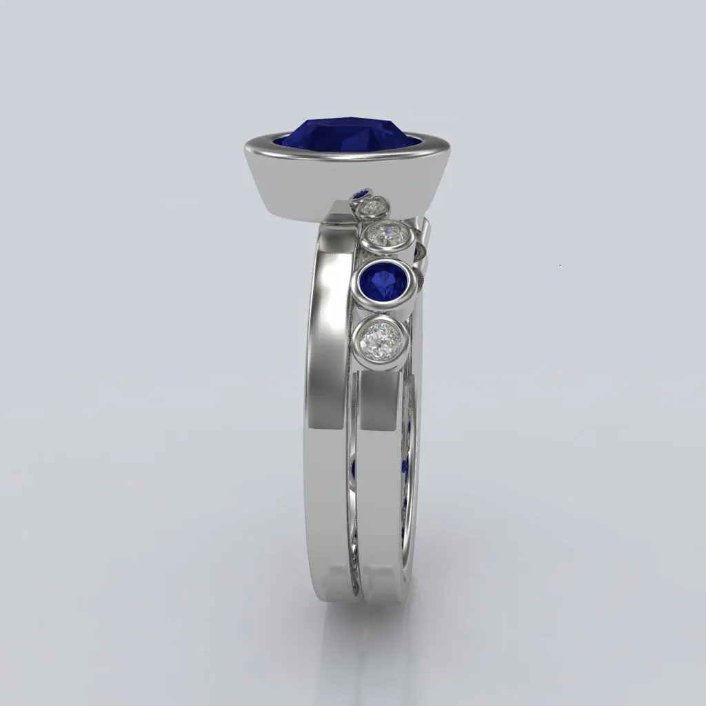 Minimal Round Chatham Blue Sapphire Wide Bezel Solitaire Engagement Ring