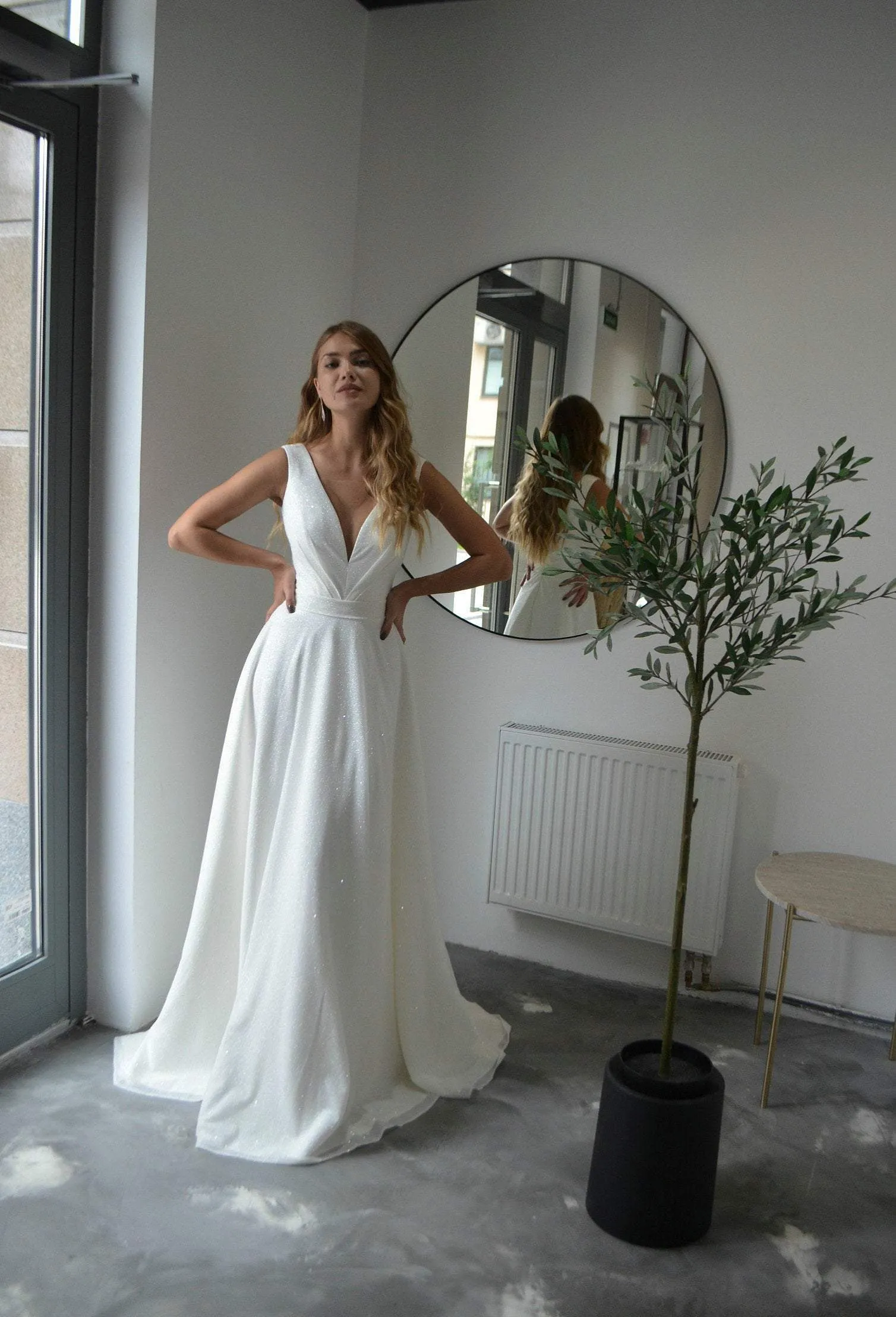 Minimalist Glitter Wedding Dress Kossy